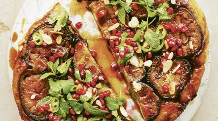 Sticky aubergine tart